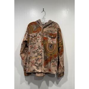 Citron Japanese Blossom Flannel Jacket Women’s Size Medium Hood Art To Wear READ